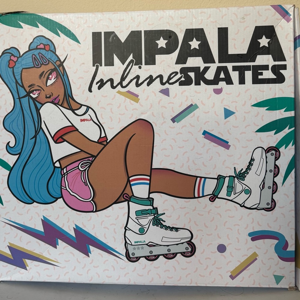 Impala Inline Skates White Size 9 + Safety Gear + Socks | NEW Bundle